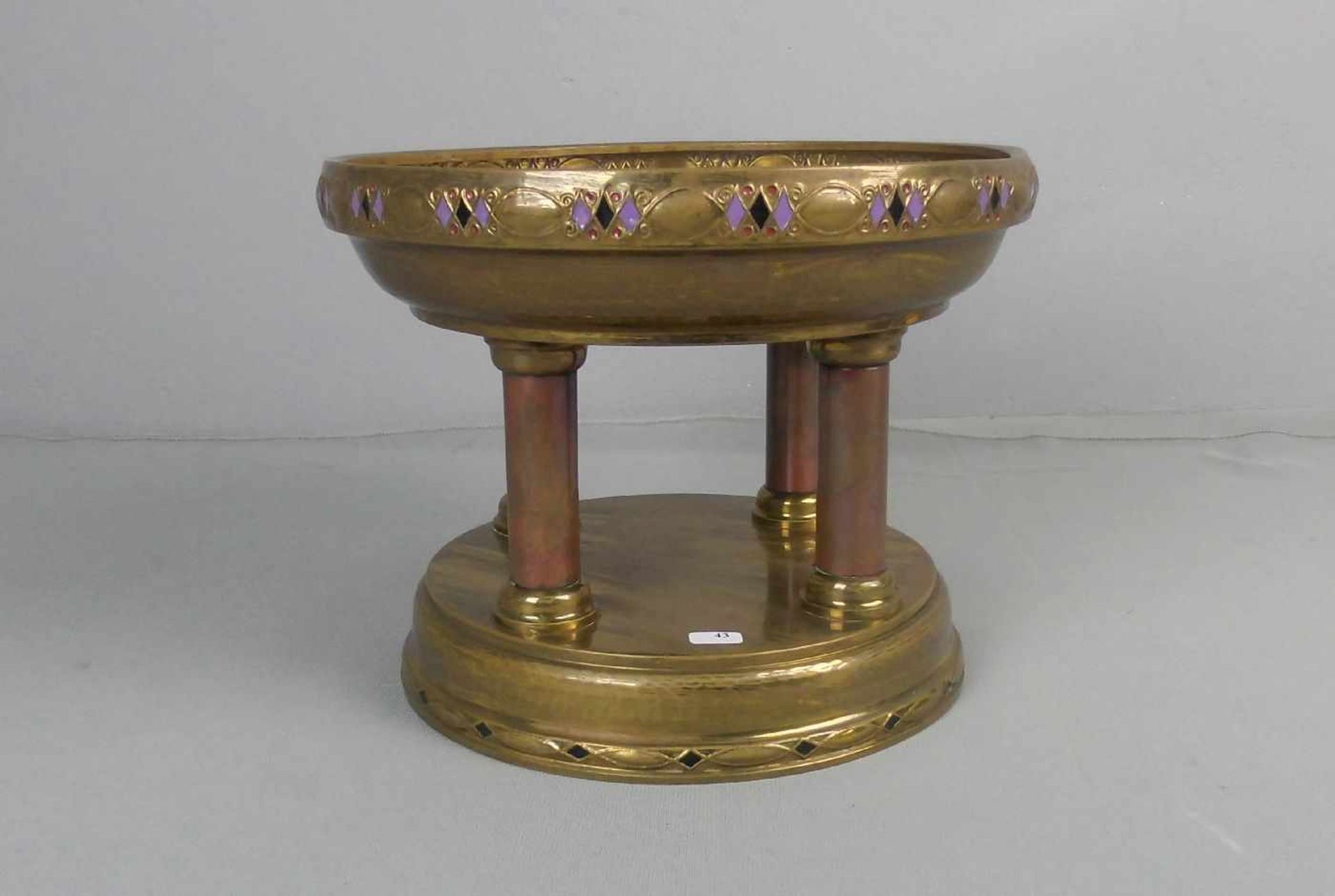 JUGENDSTIL - FUSSSCHALE / TAFELAUFSATZ / bowl on a stand / centerpiece, Messing und Kupfer, um 1900, - Bild 3 aus 3