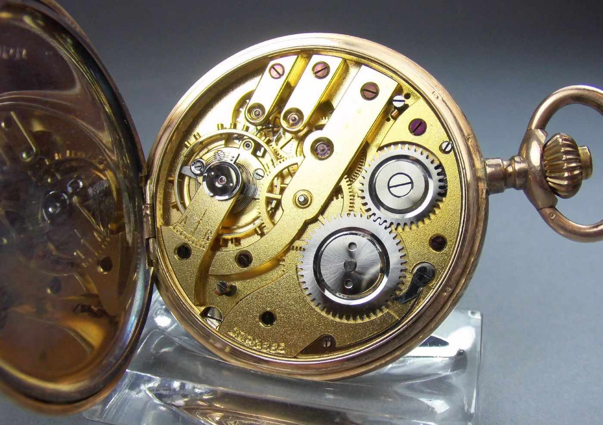 GOLDSAVONETTE TASCHENUHR / hunter case, um 1900, Schweiz, Schweizer Goldpunze (Eichhörnchen) und - Bild 3 aus 12