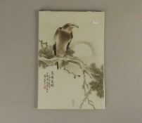 PORZELLANPLAKETTE / PORZELLANBILD / porcelaine plate: "Adler", China, polychrom staffiert. Auf