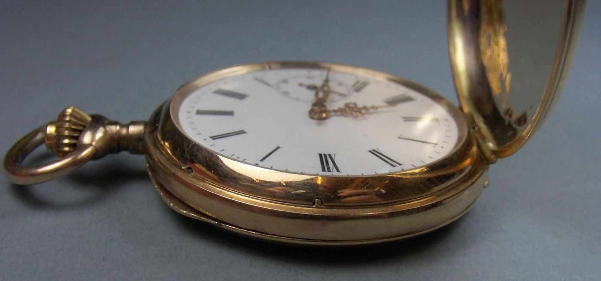 GOLDSAVONETTE TASCHENUHR / hunter case, um 1900, Schweiz, Schweizer Goldpunze (Eichhörnchen) und - Bild 6 aus 12