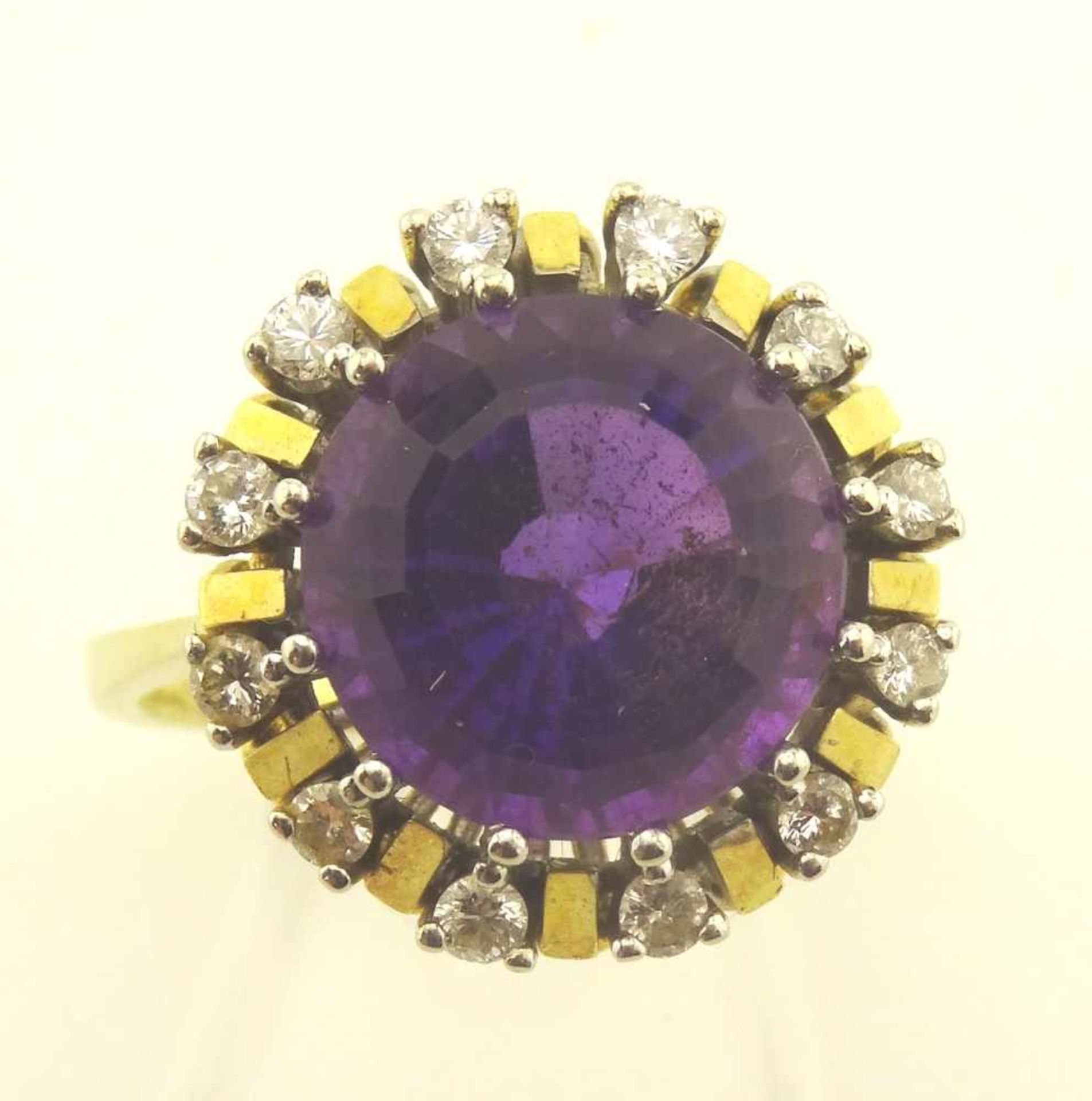 Damenring Brillant / Amethyst 585 Gold 2 farbiger Damenring, RG 58, Durchmesser Kopf ca. 17mm, mit - Bild 2 aus 3