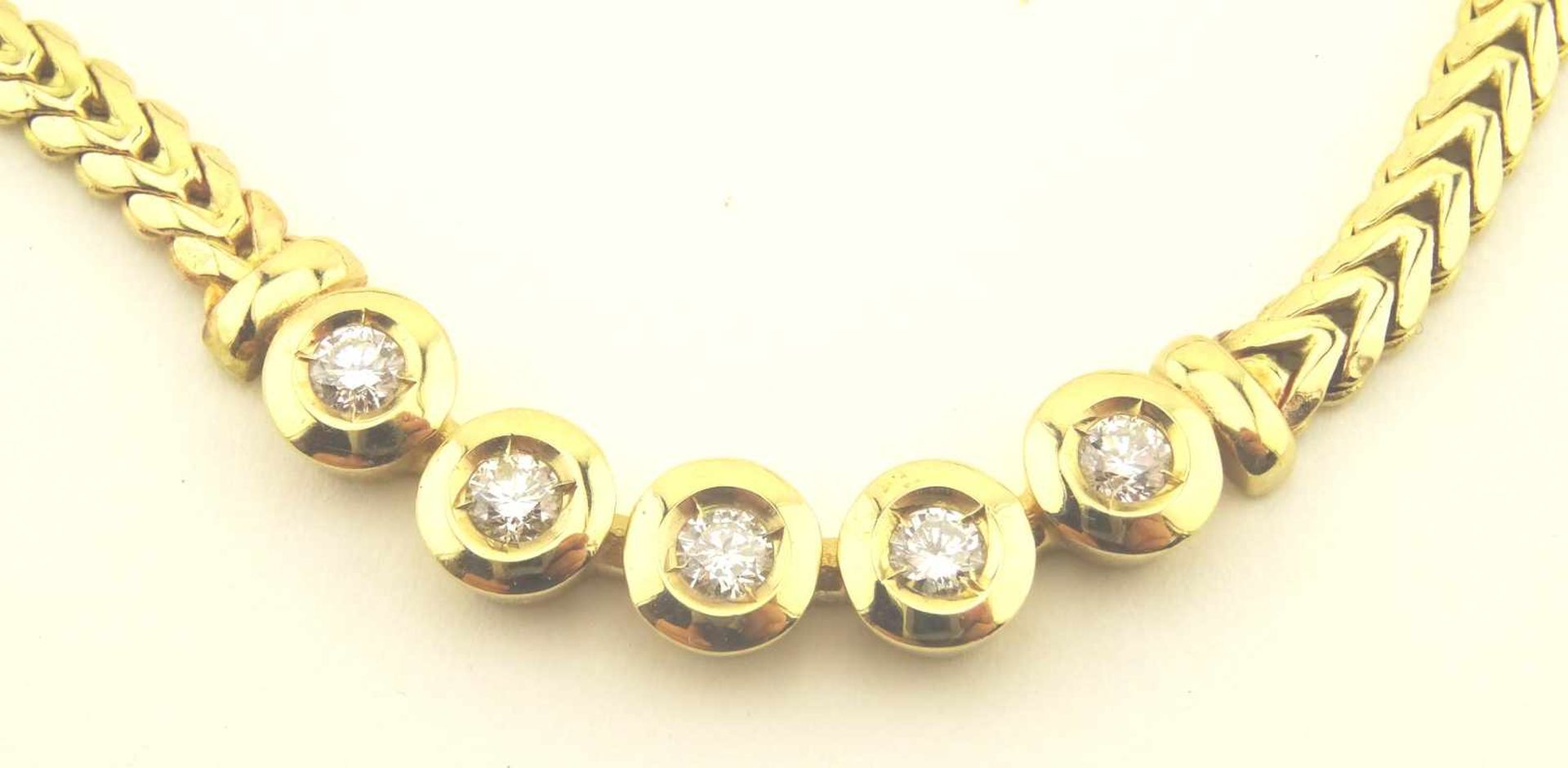 Brillant Collier 585 Gold Mittelteil mit 5 Brillanten zus. ca. 0,50ct, TW/pi1, Länge ca. 45cm, - Bild 2 aus 3