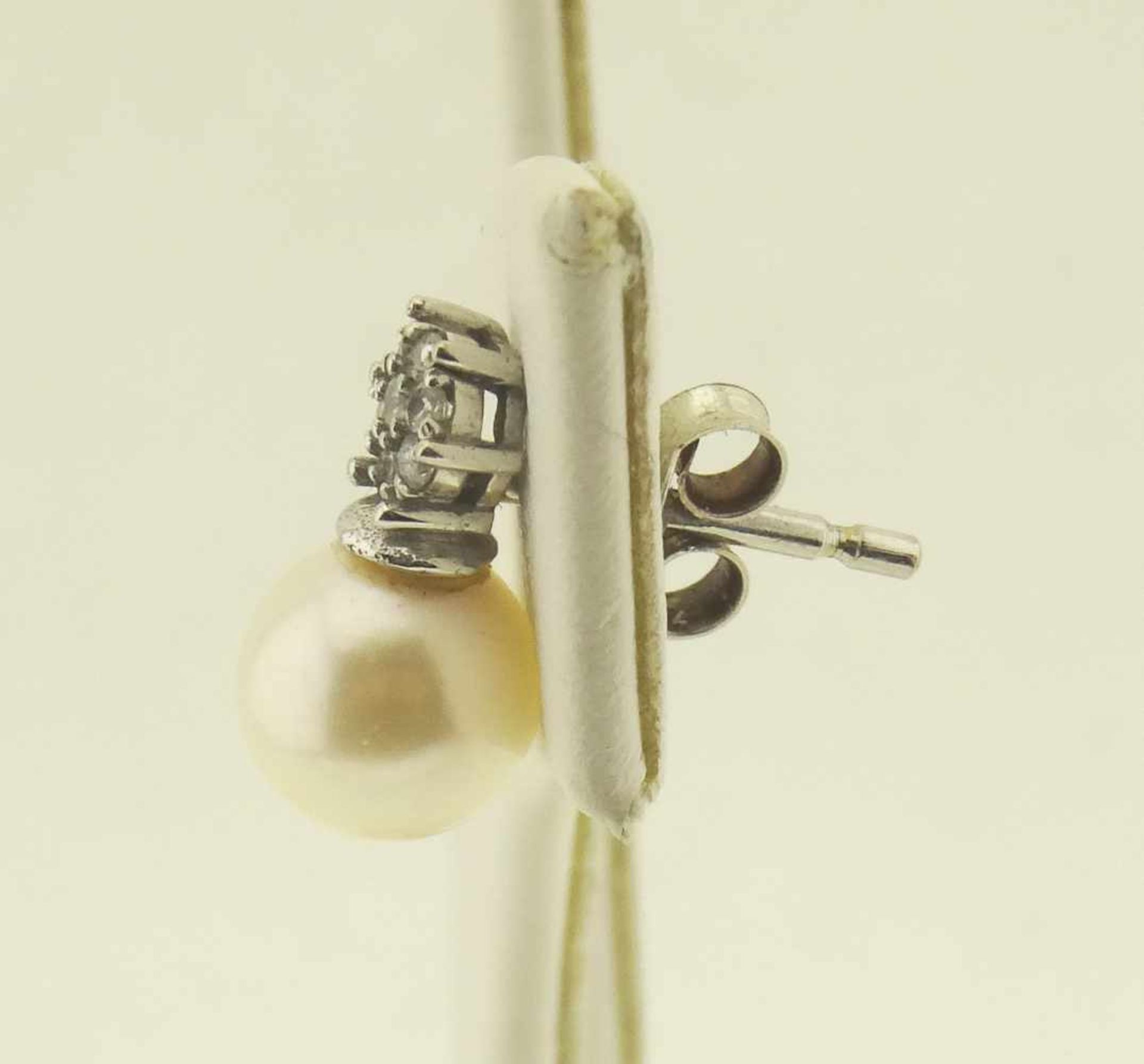 Perlohrstecker in 585 Weißgold mit Silberohrmuttern, Akoya Perlen Durchmesser ca. 7mm, mit weißen - Bild 3 aus 4