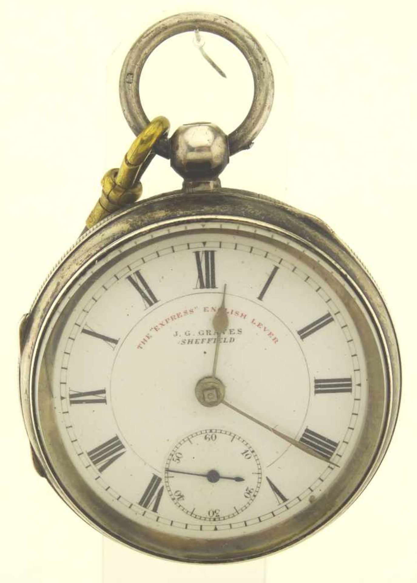 Taschenuhr Silber gepunzt, von J.G.Graves England Sheffield, Ankerhemmung, verharzt, Unruhwelle