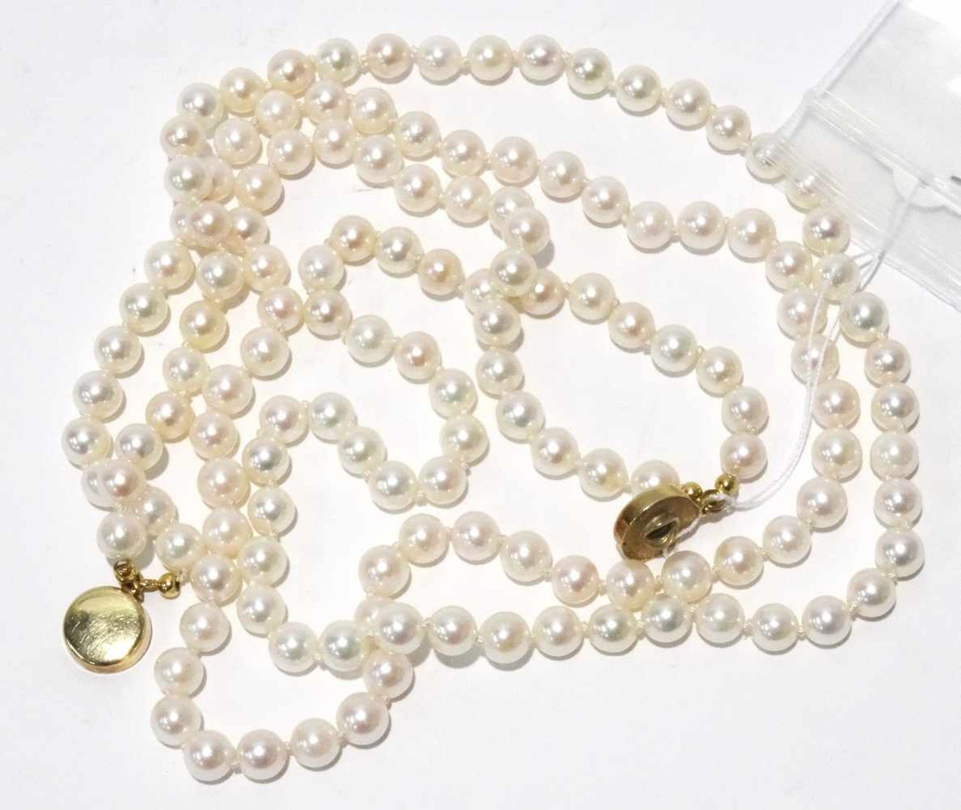 Zuchtperlenkette 2 reihig mit Perlen Durchmesser ca. 6mm, Farbe weiß bis rose, sehr feines Lüster, - Image 3 of 3