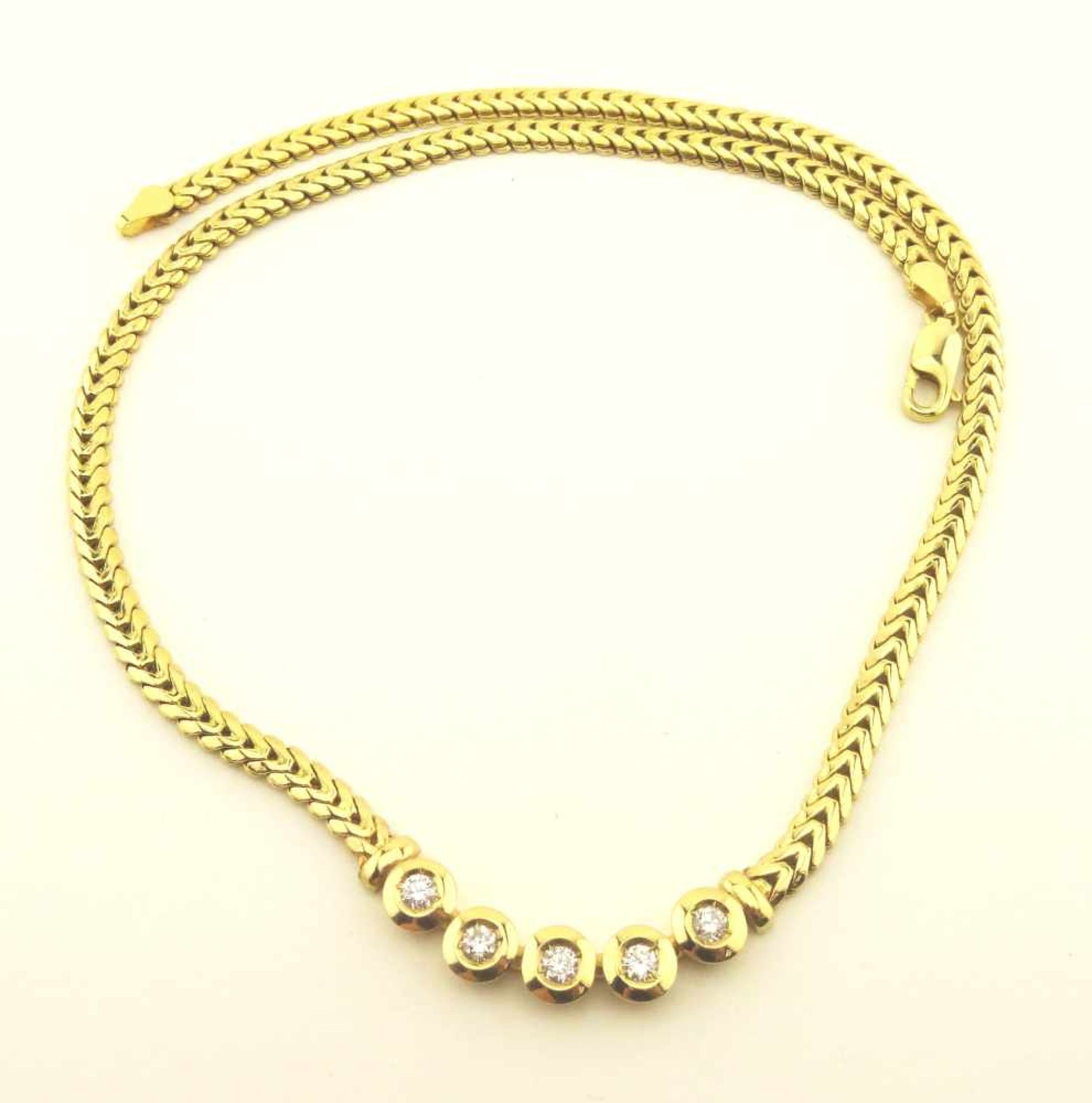 Brillant Collier 585 Gold Mittelteil mit 5 Brillanten zus. ca. 0,50ct, TW/pi1, Länge ca. 45cm,