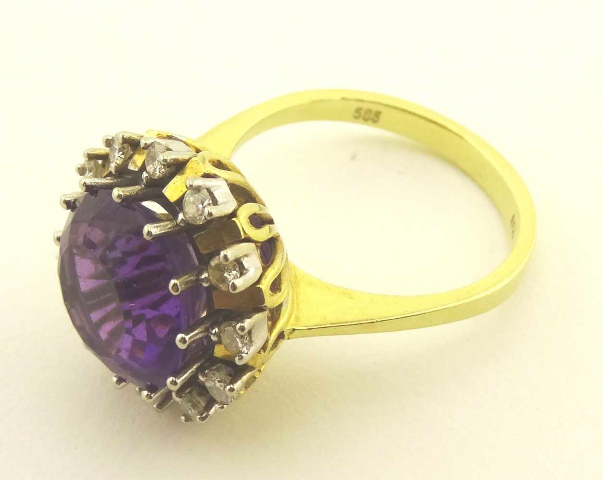 Damenring Brillant / Amethyst 585 Gold 2 farbiger Damenring, RG 58, Durchmesser Kopf ca. 17mm, mit - Bild 3 aus 3