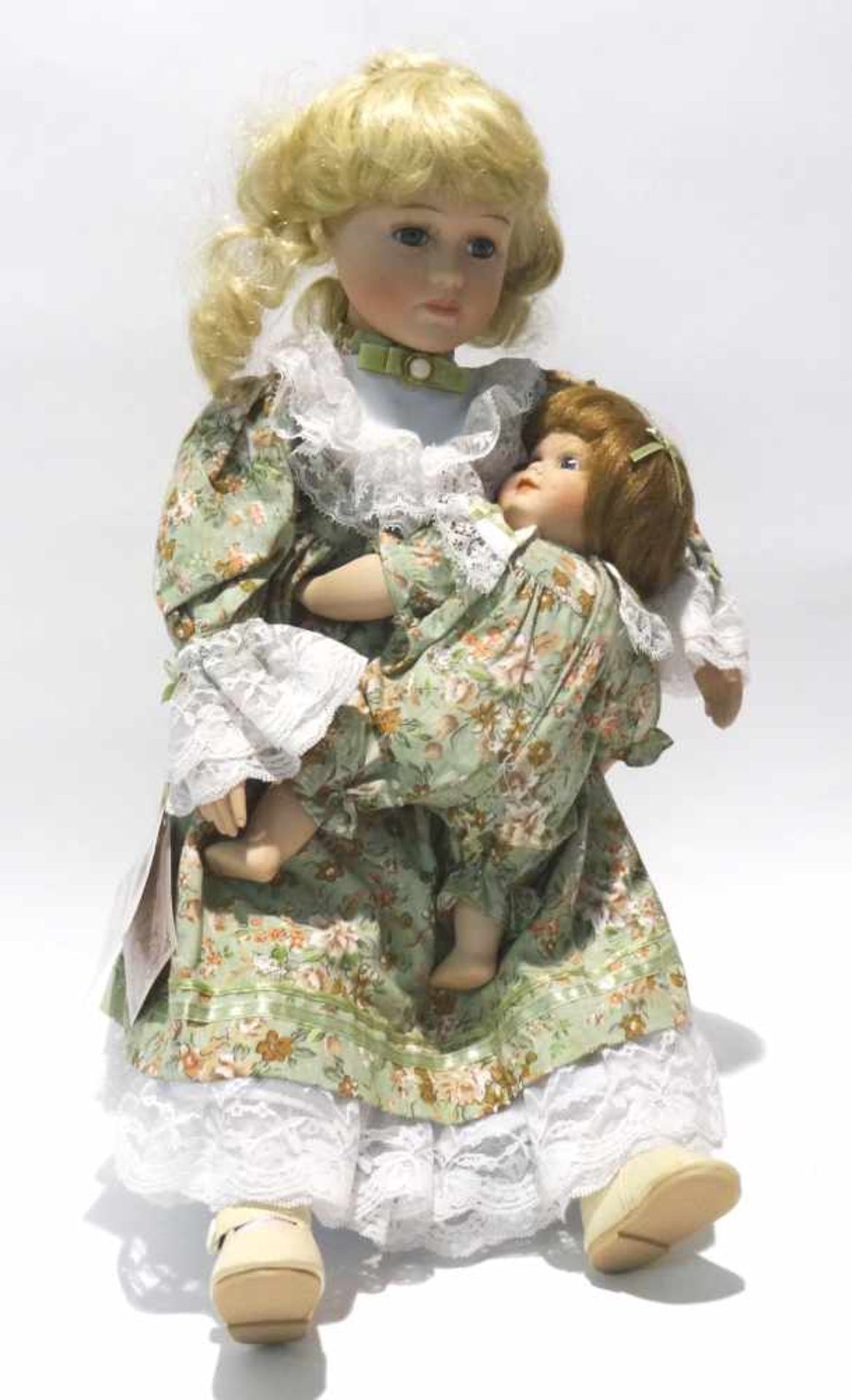 Mutter-Kind Puppe mit Aufsteller, Höhe ca. 47cm, Puppe mit Echthaar, sehr schöne Handarbeit