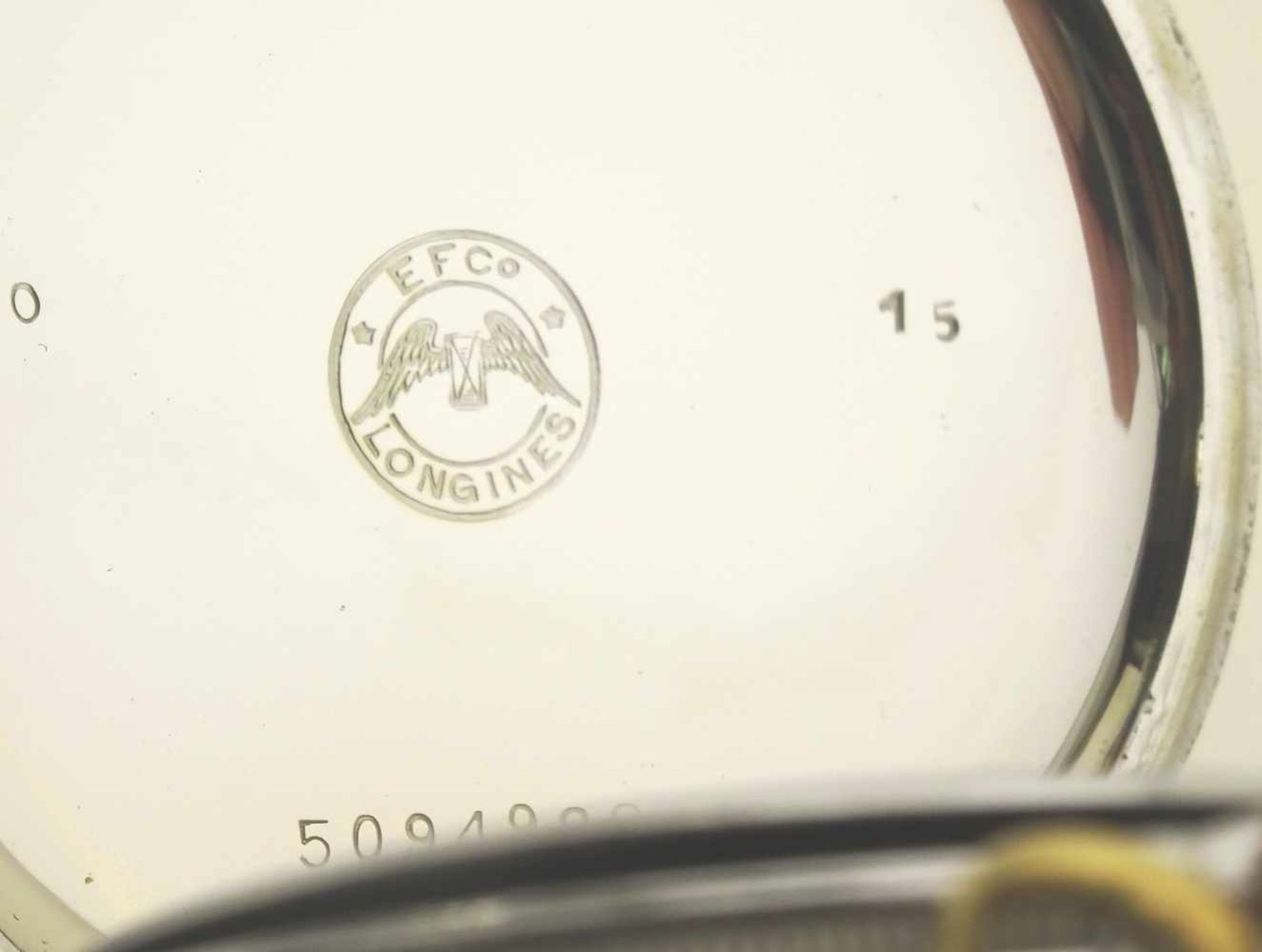 Herrentaschenuhr Longines in Neusilber Gehäuse mit Münzrand Durchmesser ca. 48mm, mit Uhrwerk kal. - Bild 4 aus 4