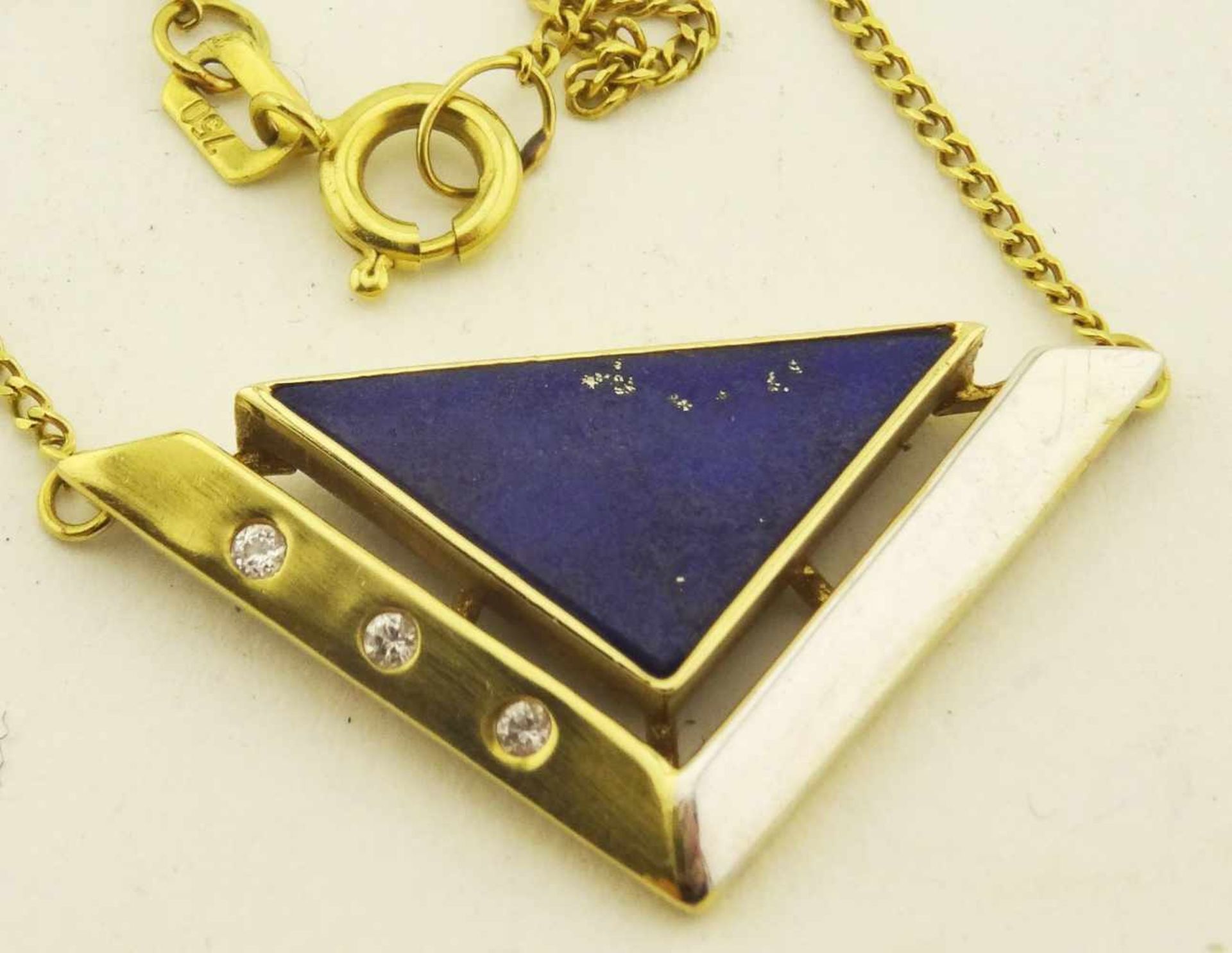 Collier 750 Gold bicolor mit Lapis mit Panzerkette, Zirkonia, Gesamtlänge ca. 42cm, Größe 3x2x2cm, - Bild 2 aus 2