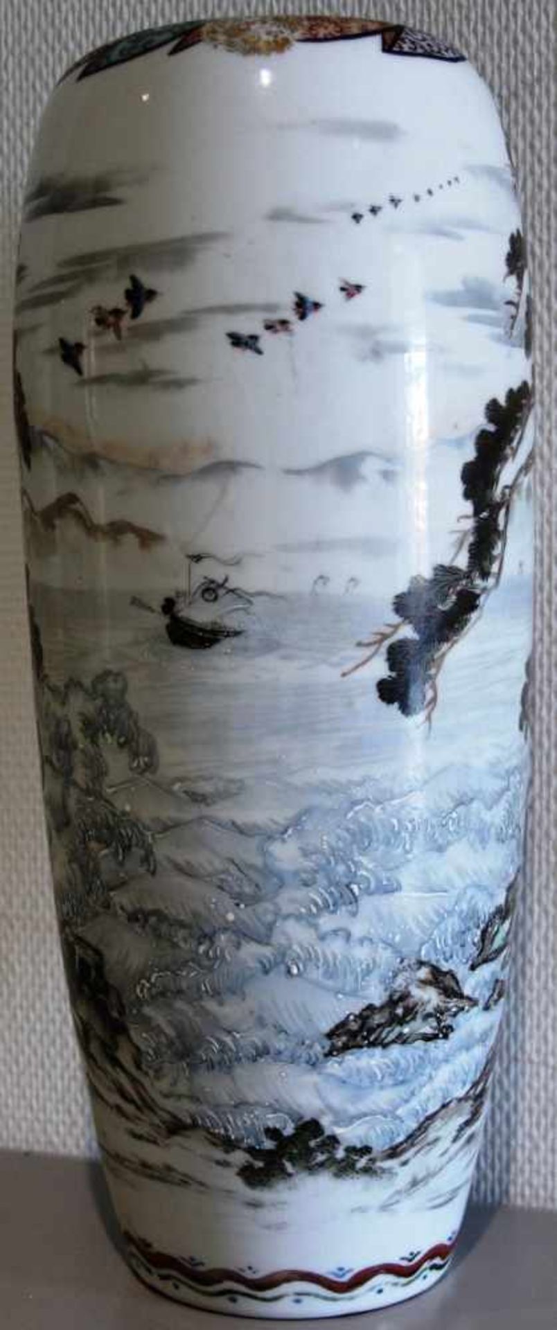 1 Paar Bodenvasen Japan handbemalte jap. Bodenvasen aus der Meiji Zeit, Höhe 43 cm - Bild 3 aus 9