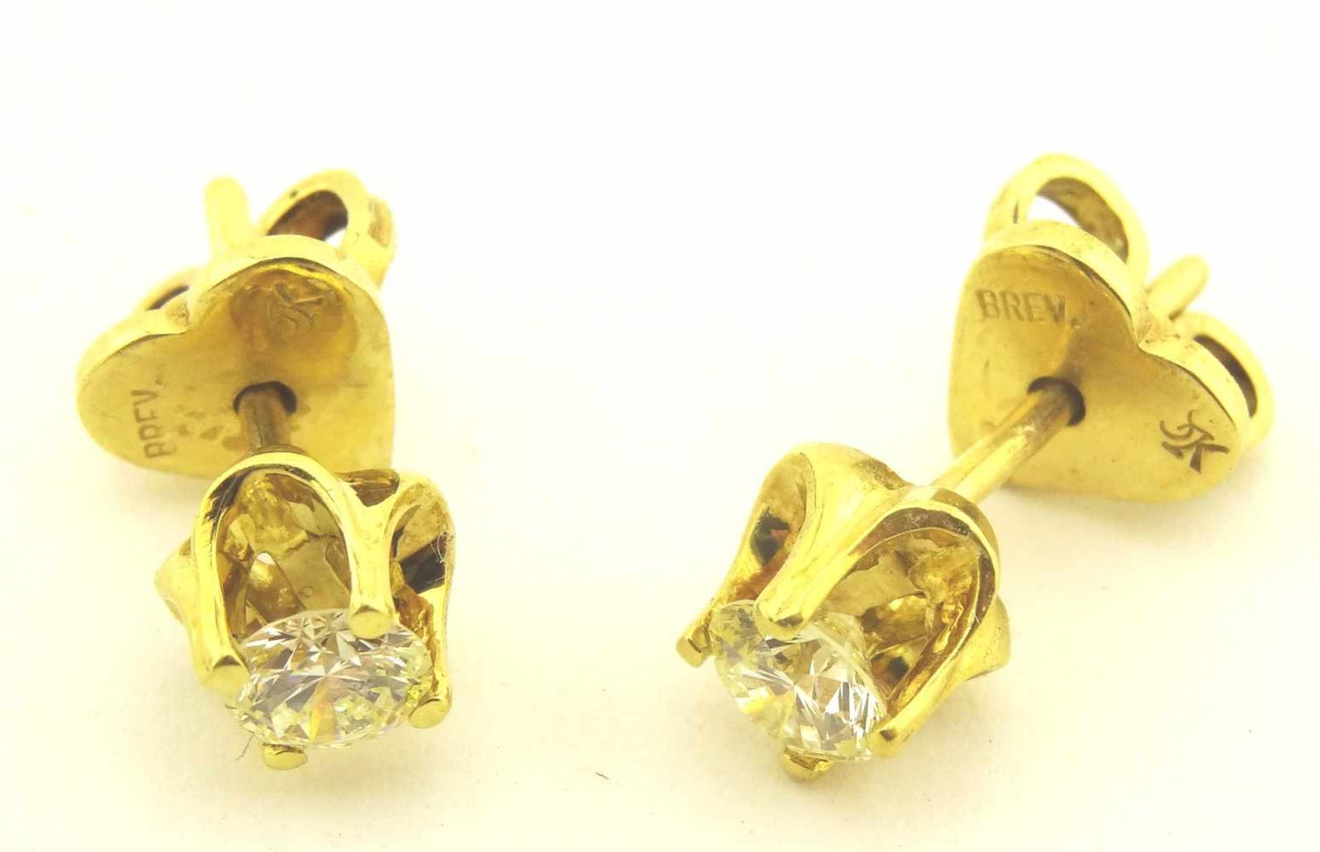 Ohrstecker Brillant 750 Gelb Gold 1 Paar Brillantohrstecker mit 2 Brillanten je ca. 0,20ct, W / - Bild 4 aus 4