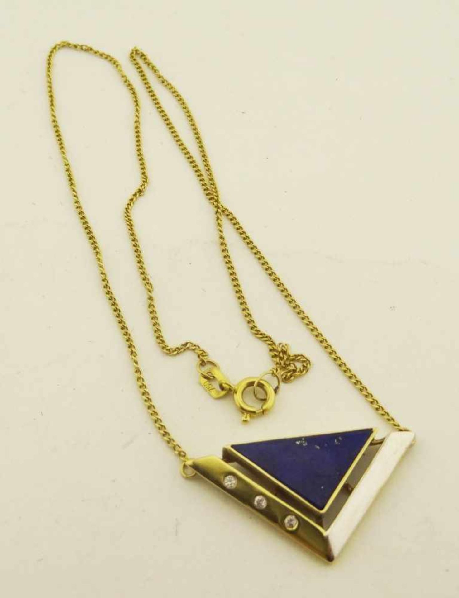 Collier 750 Gold bicolor mit Lapis mit Panzerkette, Zirkonia, Gesamtlänge ca. 42cm, Größe 3x2x2cm,