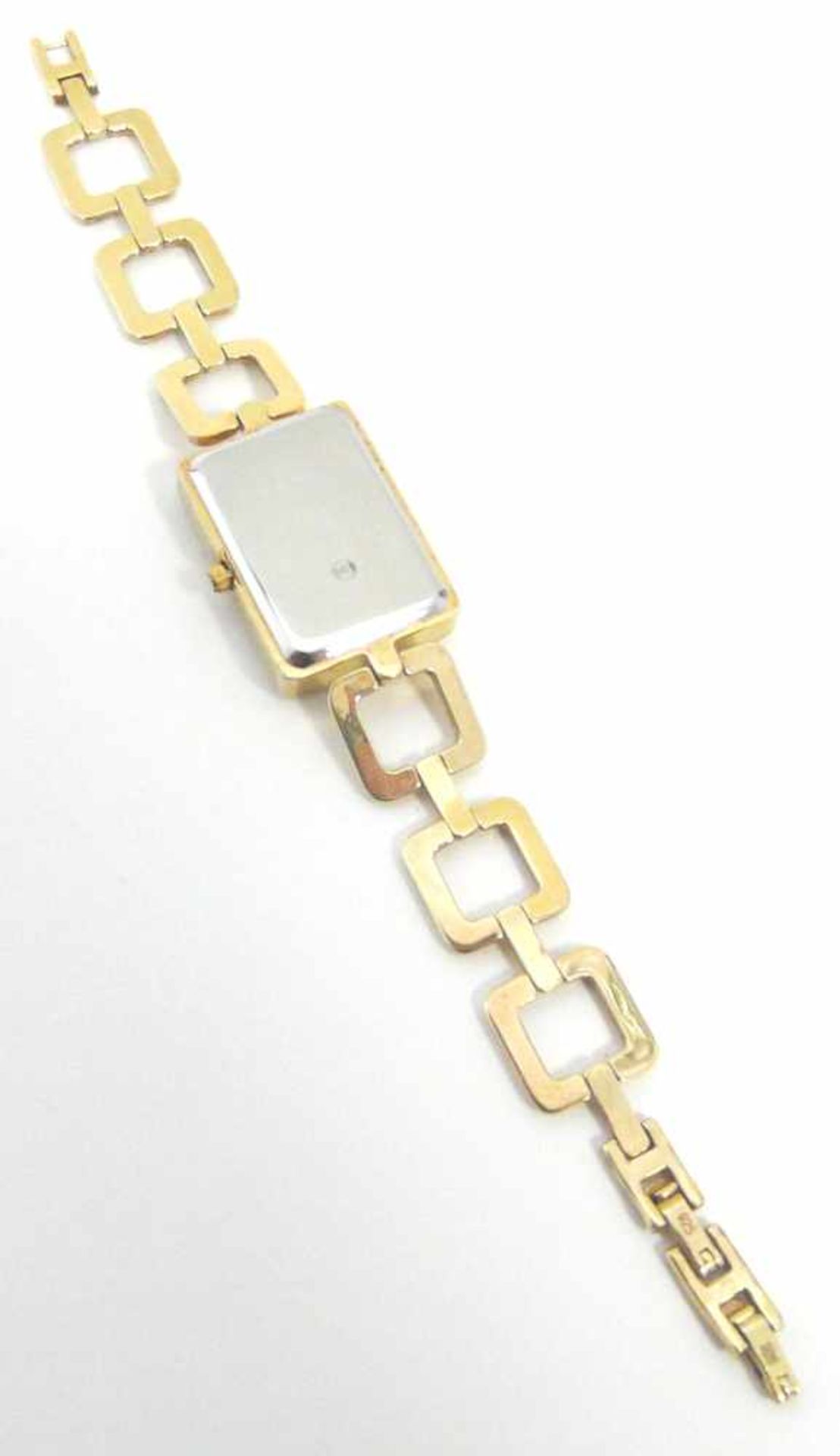 Damenuhr 925 Silber vergoldet eckige Damenquarzuhr 925 Silber vergoldet, Marke GM , mit Schildpatt - Bild 2 aus 2