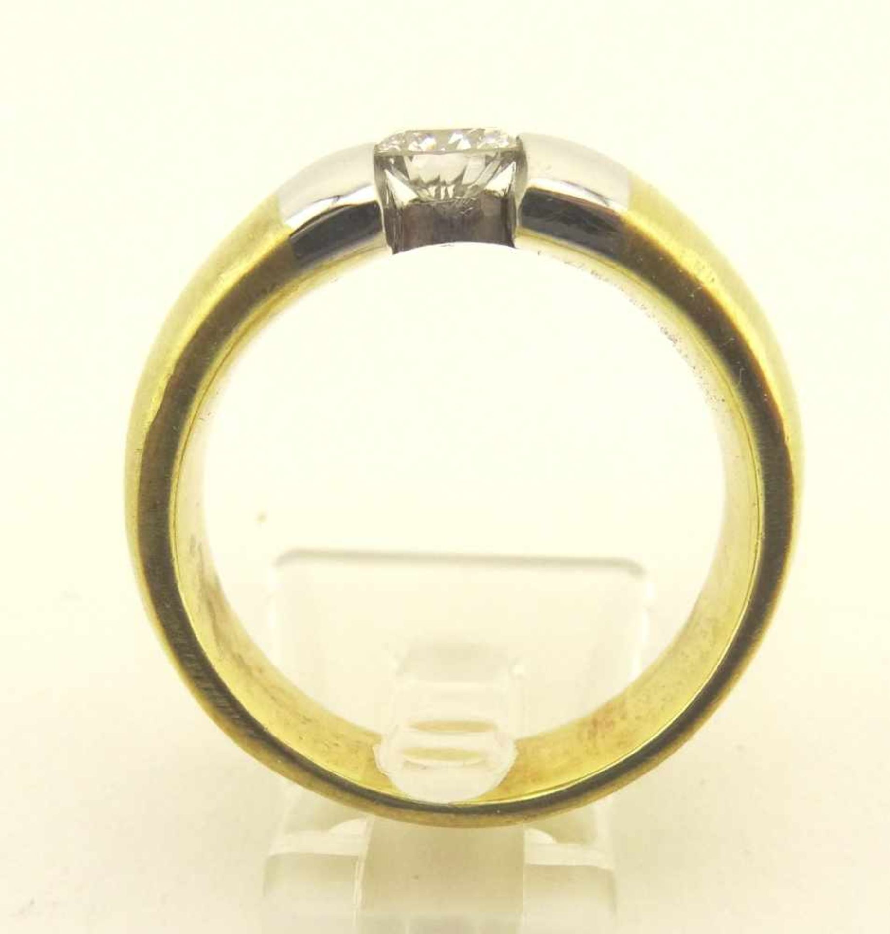 Damen o. Herren Brillantring 750 Gold mit Brillant ca. 0,55ct. W/ pi, in Gelb- Weißgold, RG 59, - Bild 4 aus 4