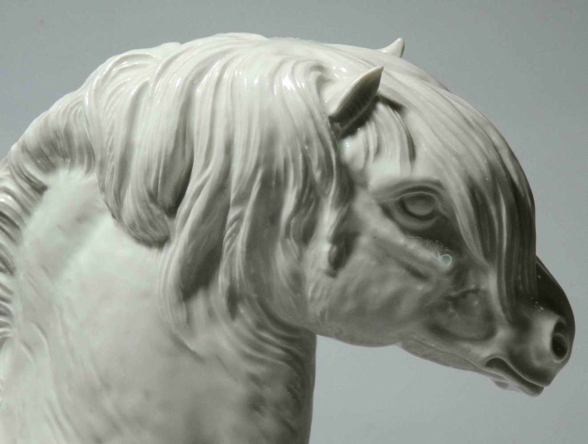 Meissner Porzellan Pferd große Pferdeskulptur Meissner Porzellan, leicht am Fuß von innen, kaum - Bild 3 aus 6