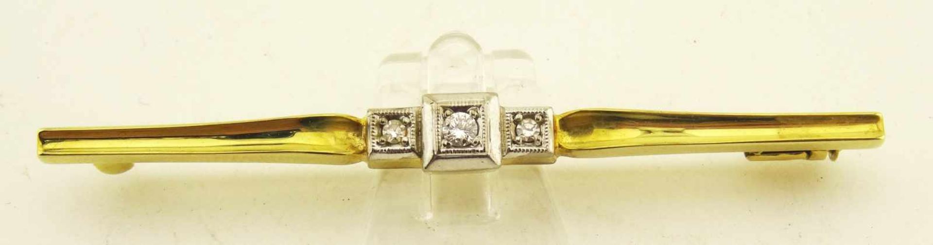 Nadel Diamantrosen und Brillant 585 Gold ges. Länge 61mm, Diamanten zus. ca. 0,10ct., Gewicht ges.