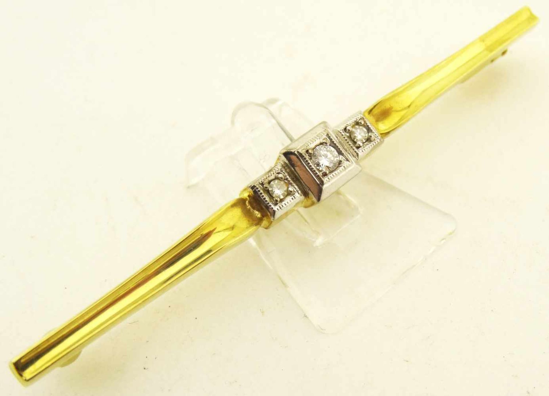 Nadel Diamantrosen und Brillant 585 Gold ges. Länge 61mm, Diamanten zus. ca. 0,10ct., Gewicht ges. - Bild 2 aus 3