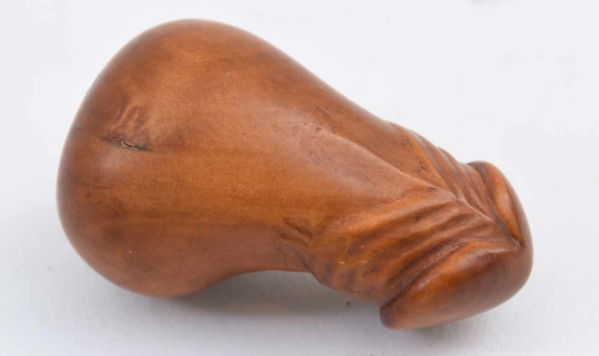 PENIS-NETSUKE, handgeschnitztes Sandelholz, Japan 20. Jahrhundert Miniatur- Penis mit Gesicht und - Bild 3 aus 3