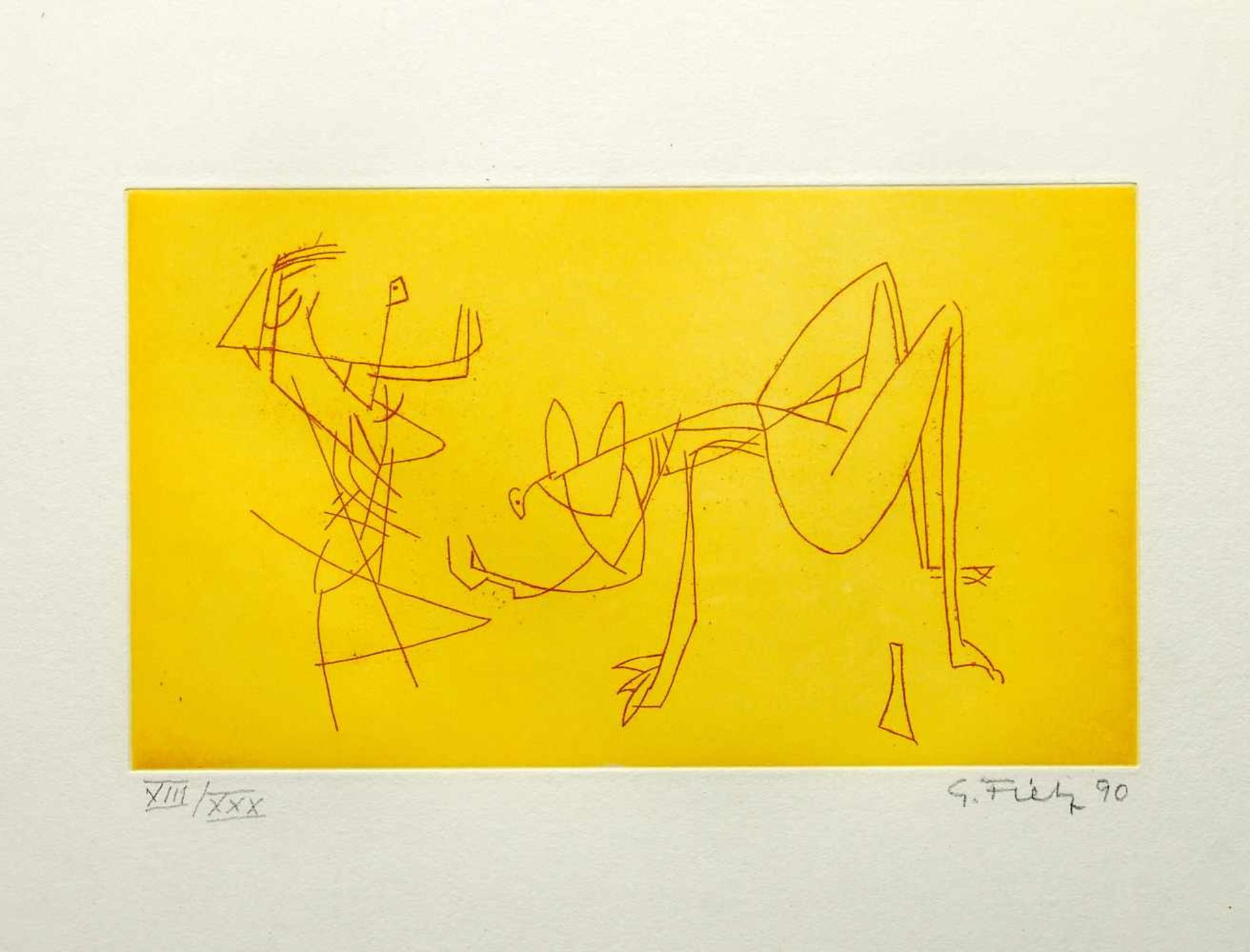 GERHARD FIETZ. Abstraktion der Figur, Serigrafie, hinter Glas gerahmt, signiert und datiert - Image 2 of 3