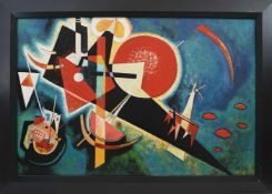 UNBEKANNTER KÜNSTLER. "In Blau" nach Wassily Kandinsky, Acryl auf Leinwand, gerahmt, signiert, 21.