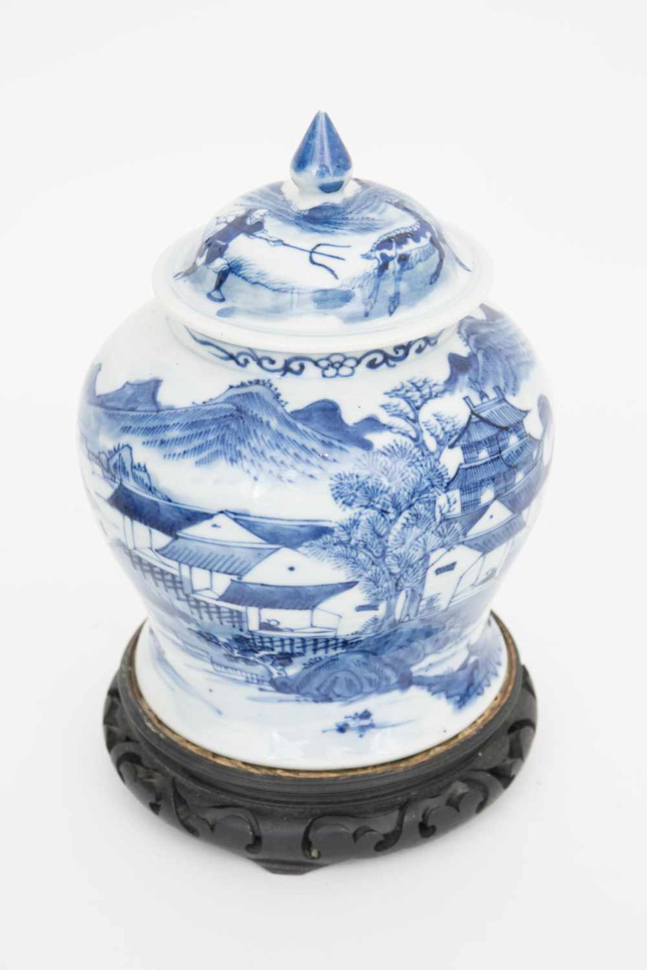 PORZELLANVASE AUF HÖLZERNEM STAND,wohl Qing Dynastie, China Chinesische Vase aus Porzellan, wohl - Bild 4 aus 11