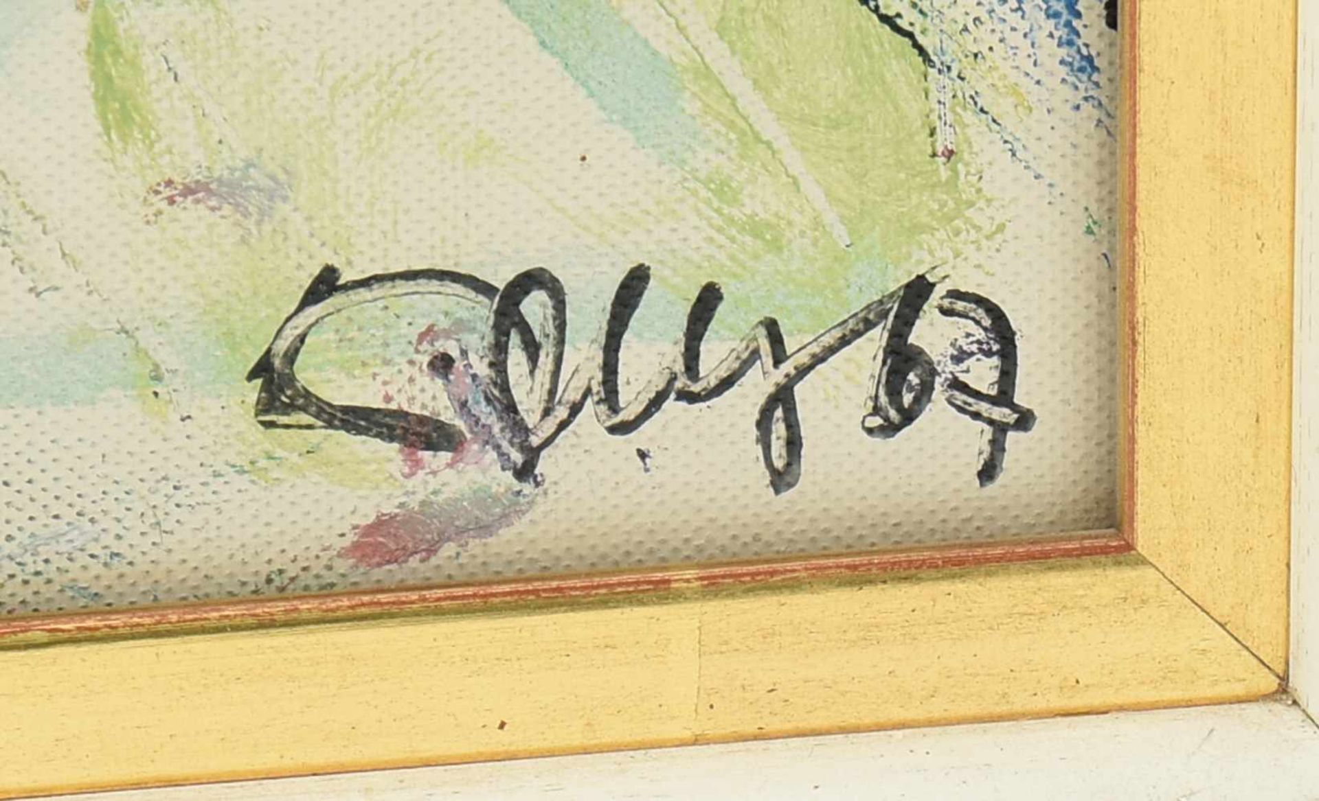 "Villa Claudia", Acryl auf Maltuch, gerahmt, signiert und datiert. In kräftgen Farben und modernem - Bild 2 aus 3
