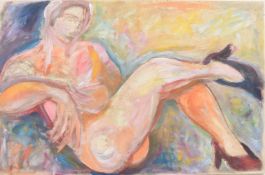Studie einer Dame, auch rückseitig bemalt, Acryl auf Leinwand, 20.Jahrhundert Expressionistische