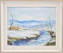 WERNER CHRISTEN. "Winterliche Flusslandschaft", Öl auf Platte, gerahmt, signiert und datiert.