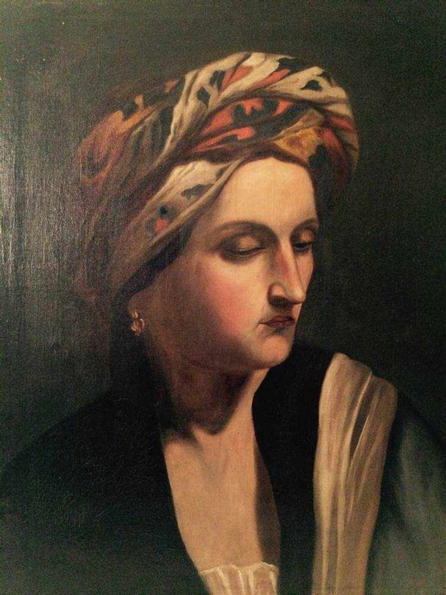 Bildnis einer Dame mit Turban, Öl auf Leinwand, gerahmt, erste Hälfte 19. Jh Bildnis einer Dame