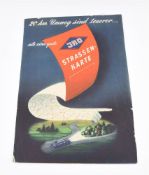 BUNTES WERBEPROSPEKT EINER JRO STRASSENKARTE, bedruckter Papierbogen, 1950er Jahre Prospekt als