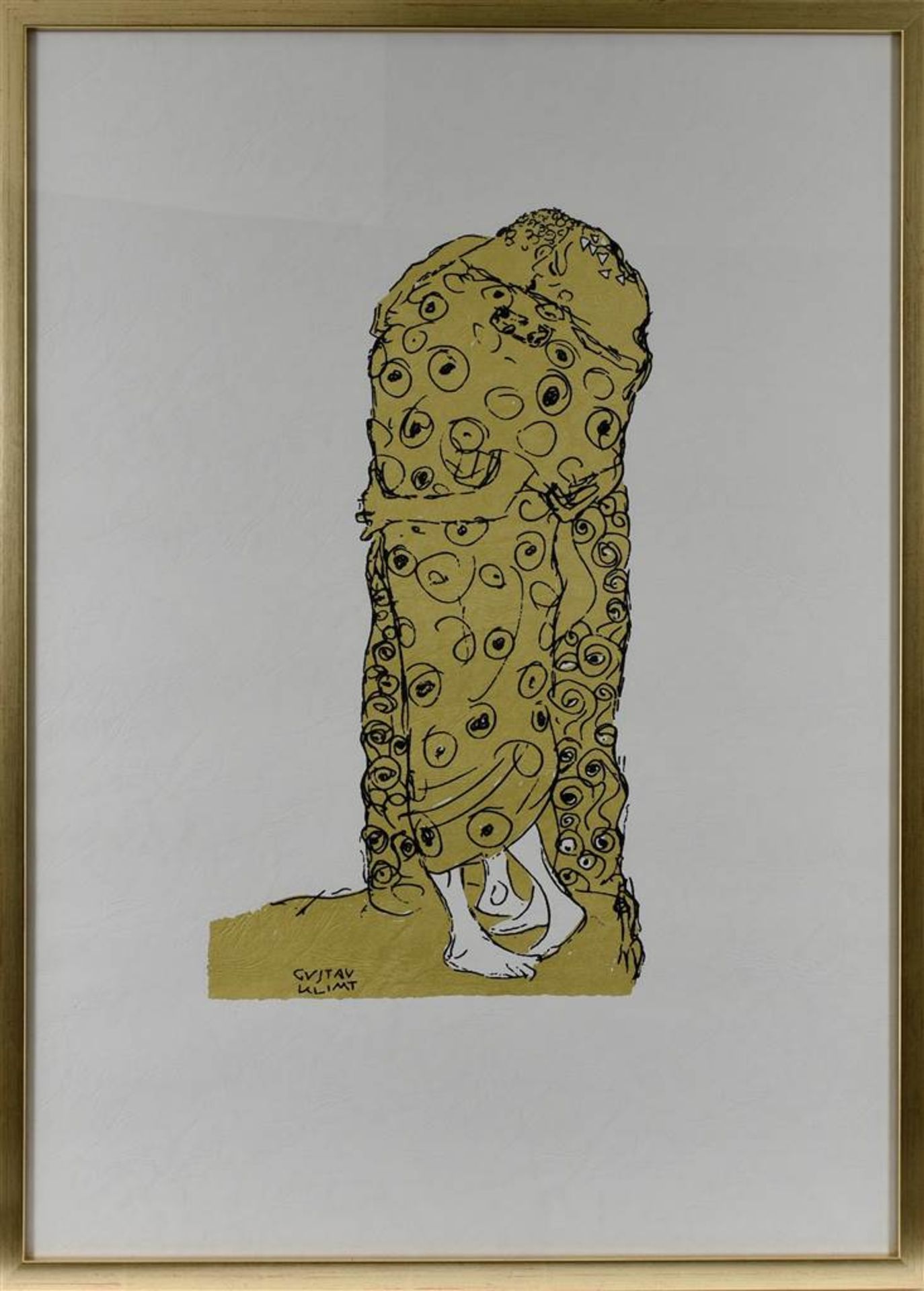 GUSTAV KLIMT. Nach. Der Kuss, Serigrafie, hinter Glas gerahmt, 20.Jahrhundert Autorisierte