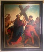 Kreuzigung Christi, Öl auf Leinwand, Deutschland 19. Jahrhundert Darstellung der Kreuzigungsszenerie