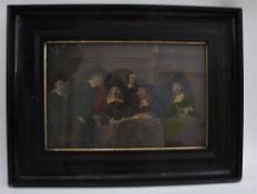 DIE SYNDICI DER TUCHHÄNDLER, leicht colorierter Druck nach Rembrandt, hinter Glas gerahmt, 1. Hälfte