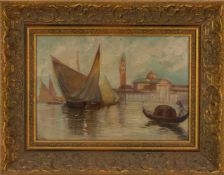 In der Lagune von Venedig, Öl auf Leinwand, gerahmt und signiert, 20. Jahrhundert. Darstellung einer