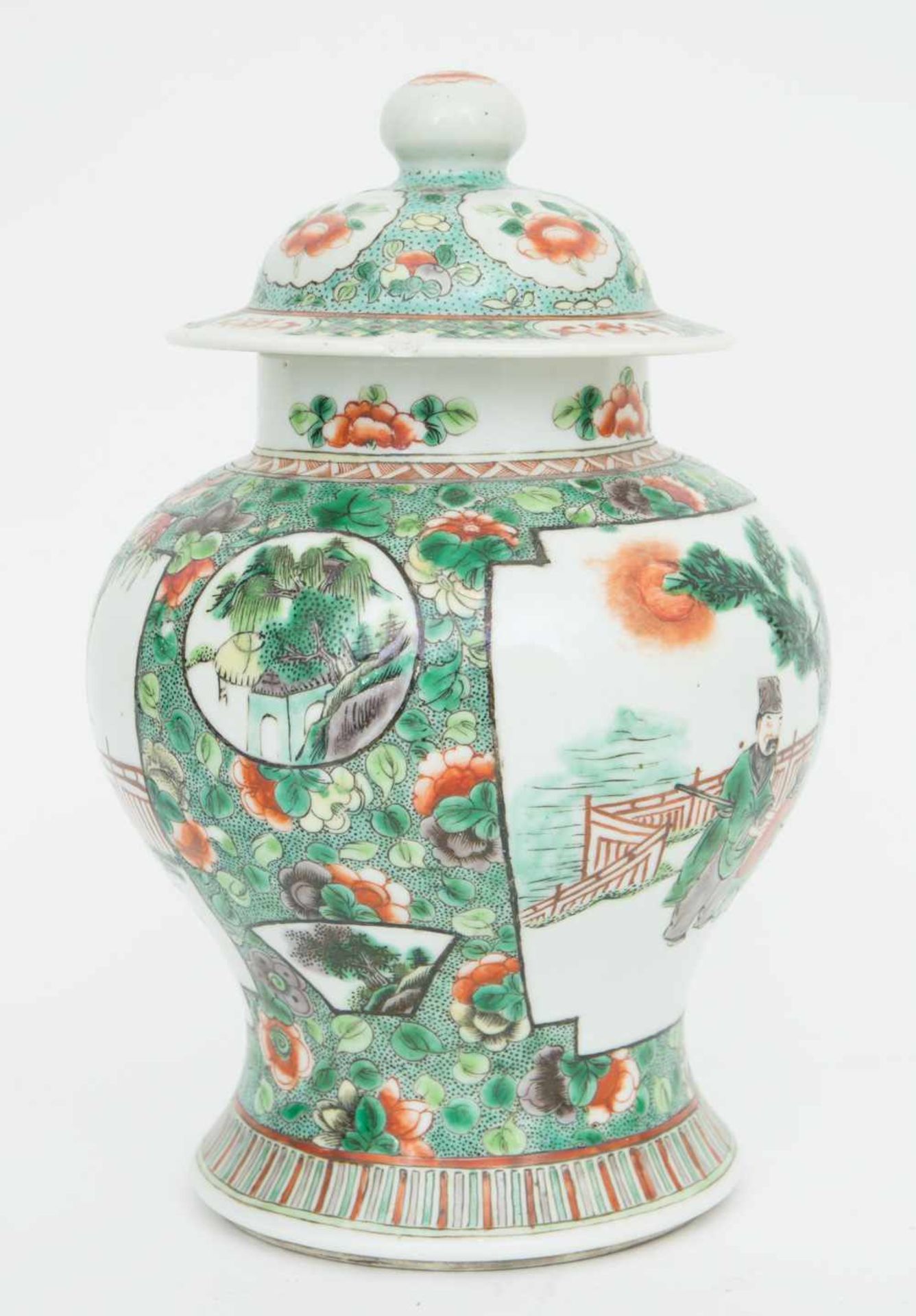 DECKELVASE WUCAI, Porzellan, China Porzellanvase "Wucai" mit Deckel,auf Bodenseite vier - Bild 6 aus 9