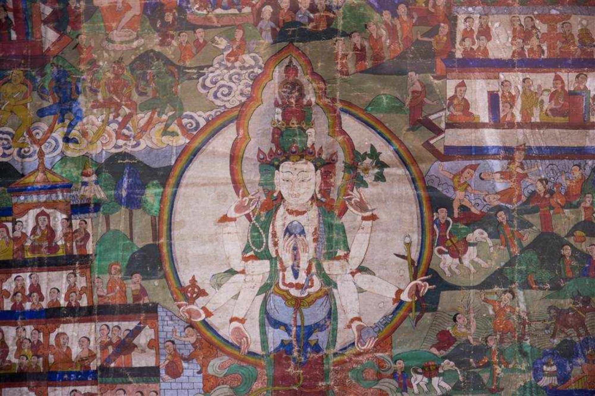 ANTIKER THANGKA, Seide auf Leinen, gerahmt, um 1800 Antiker Thangka, Leinen und Seide, entstanden um - Bild 2 aus 3