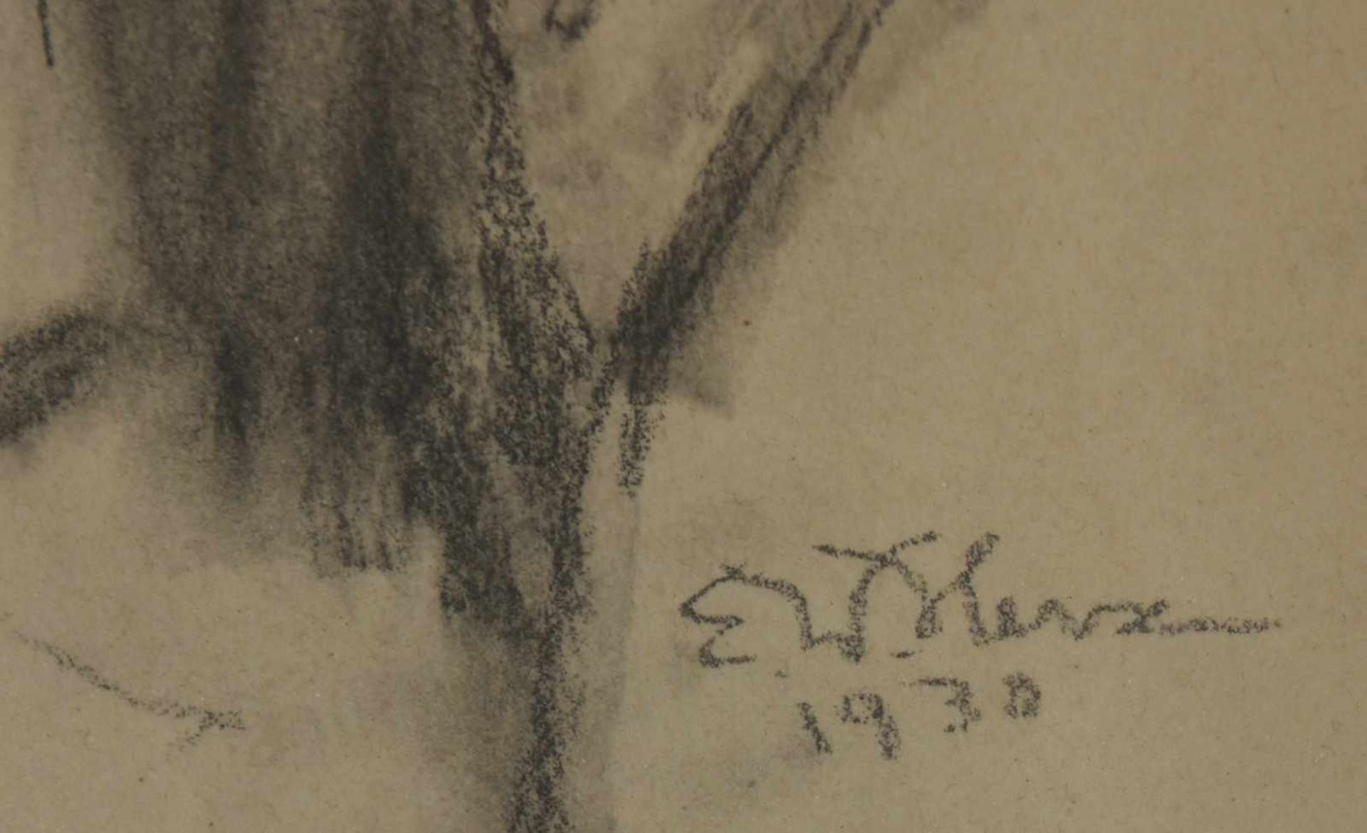 EMILE W. HERZ. "Mann mit Pfeife", Bleistift auf papier, hinter Glas gerahmt, signiert und datiert - Bild 2 aus 3