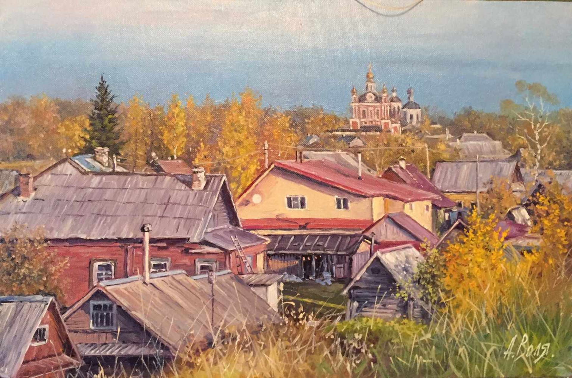 ALEXANDER VOLYA, "Das Dorf", Öl auf Leinwand, signiert, 2015 Ukrainischer Künstler Alexander
