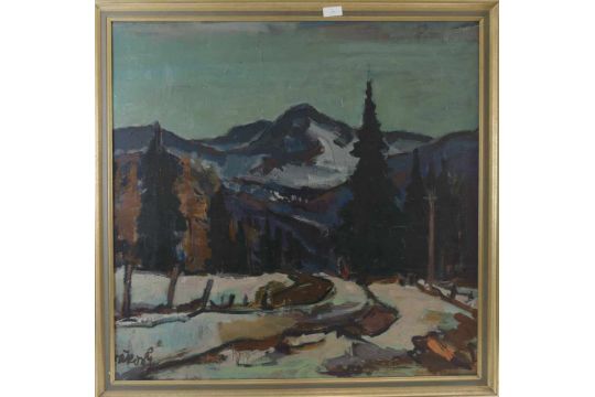 RUDOLF KOCH. "Winterlicher Tannenwald", Öl auf Hartfaser, gerahmt und signiert Links unten - Bild 1 aus 5