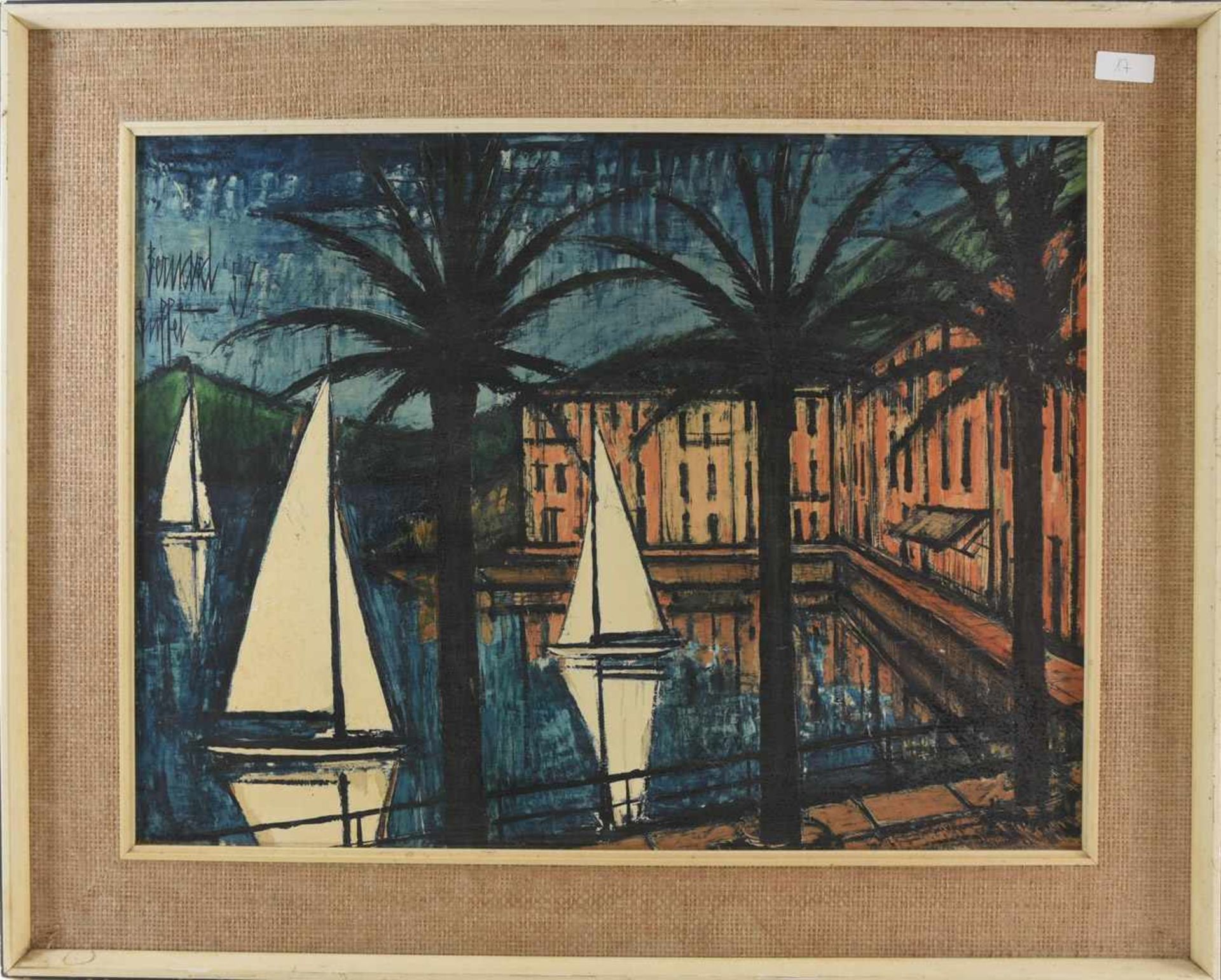 BERNARD BUFFET. Replik. "Der Hafen von Beaulieu", Serigrafie in begrenzert Auflage, gerahmt, Mitte