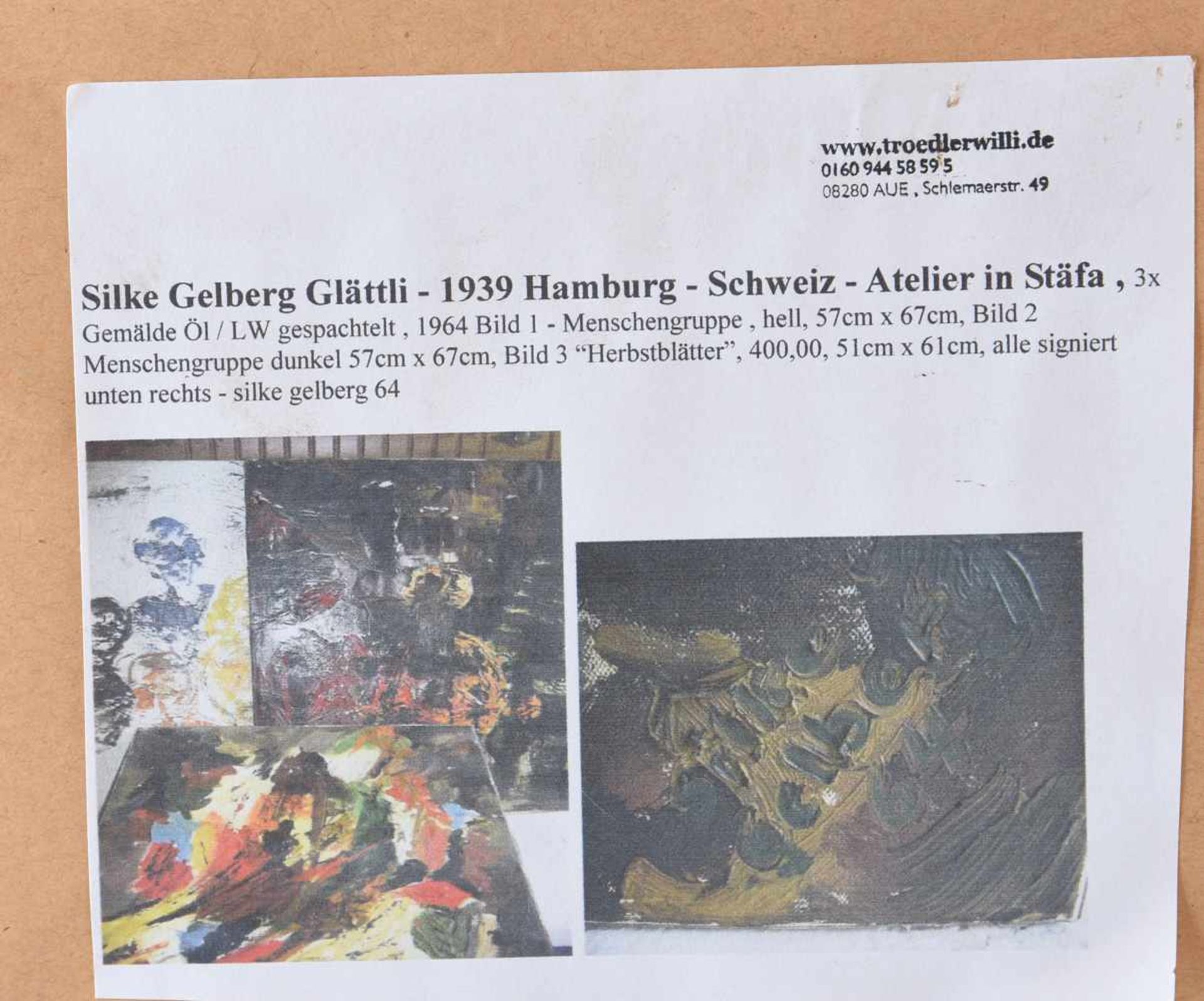 SILKE GELBERG GLÄTTLI. "Menschengruppe", Öl auf Leinwand gespachtelt, signiert, 1960er-Jahre Gemälde - Bild 4 aus 4