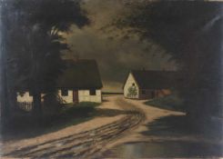 WILHELM BUSCH. "Weg durchs Dorf", Öl auf Leinwand, signiert, 1860er-jahre Rechts unten sehr dunkel