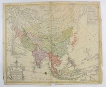 FRANZ LUDWIG GÜSSEFELD. "Charte von Asien", teils kolorierter Druck auf Papier, Nürnberg 1793