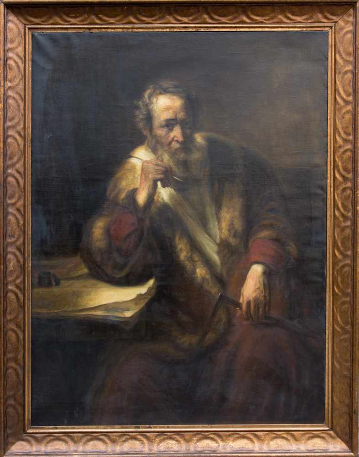 REMBRANDT VAN RIJN. Replik. "Thomas der Apostel (Der Architekt)", Kopie von 1917, Öl auf Leinwand, - Bild 2 aus 6