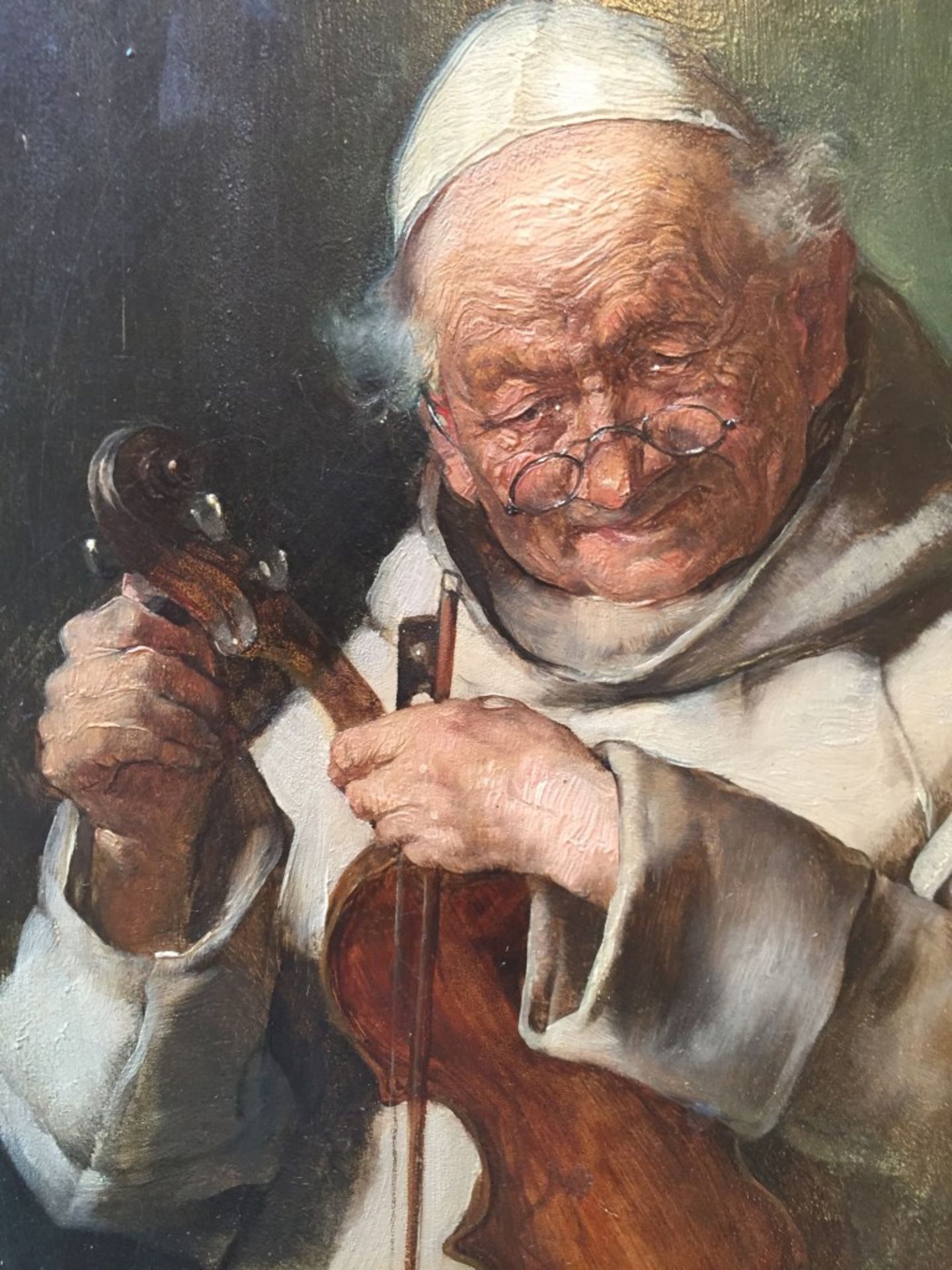 MAX THEDY, "Franziskaner Mönch mit Violine", Öl auf Pappe, signiert und datiert Max Thedy (1858- - Bild 2 aus 5