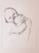 HANS THEO RICHTER, "Mutter mit schlafendem Kind", monochrome Lithographie auf Papier, signiert, um