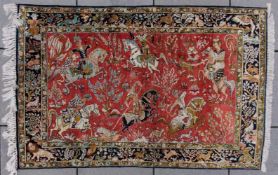 JAGDTEPPICH QUM, Korkwolle und Seide auf Seide, Persien 165 x 108 cm. Zustandsbeschreibung Guter