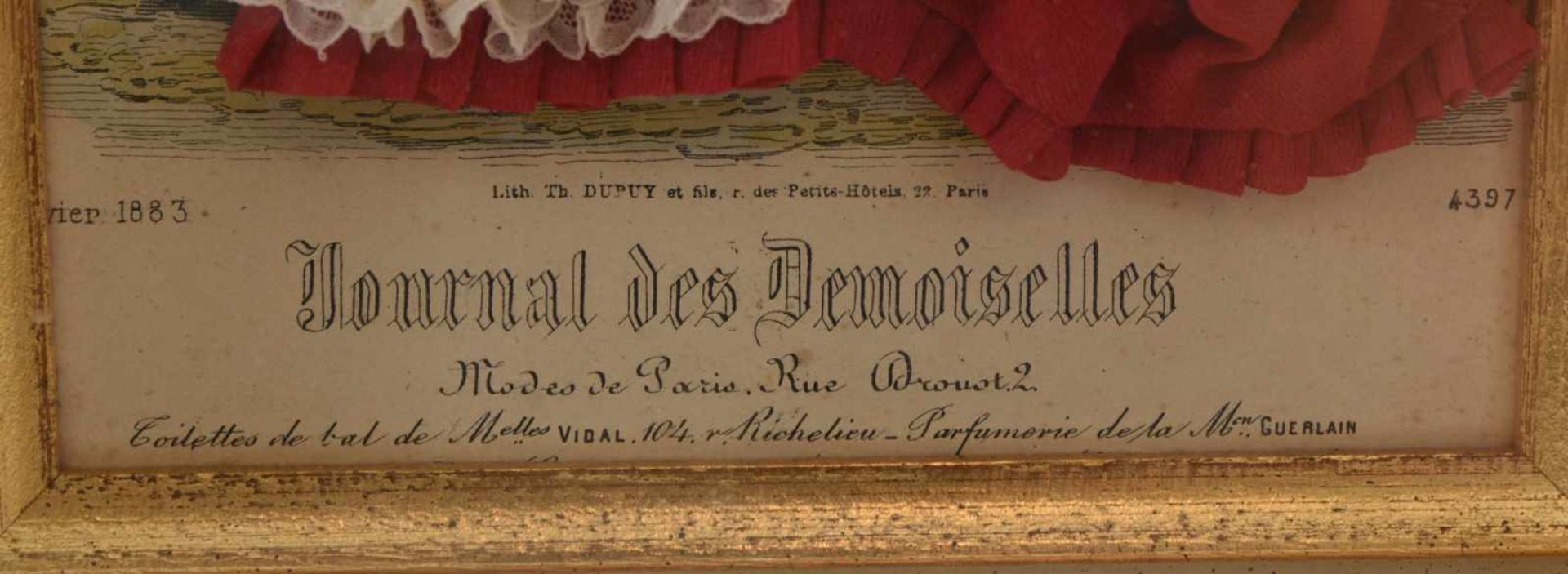 "JOURNAL DES DEMOISELLES, Janvier 1883", Papier/Stoff/Glasperlen,hinter Glas gerahmt, Ende 19. - Bild 2 aus 2