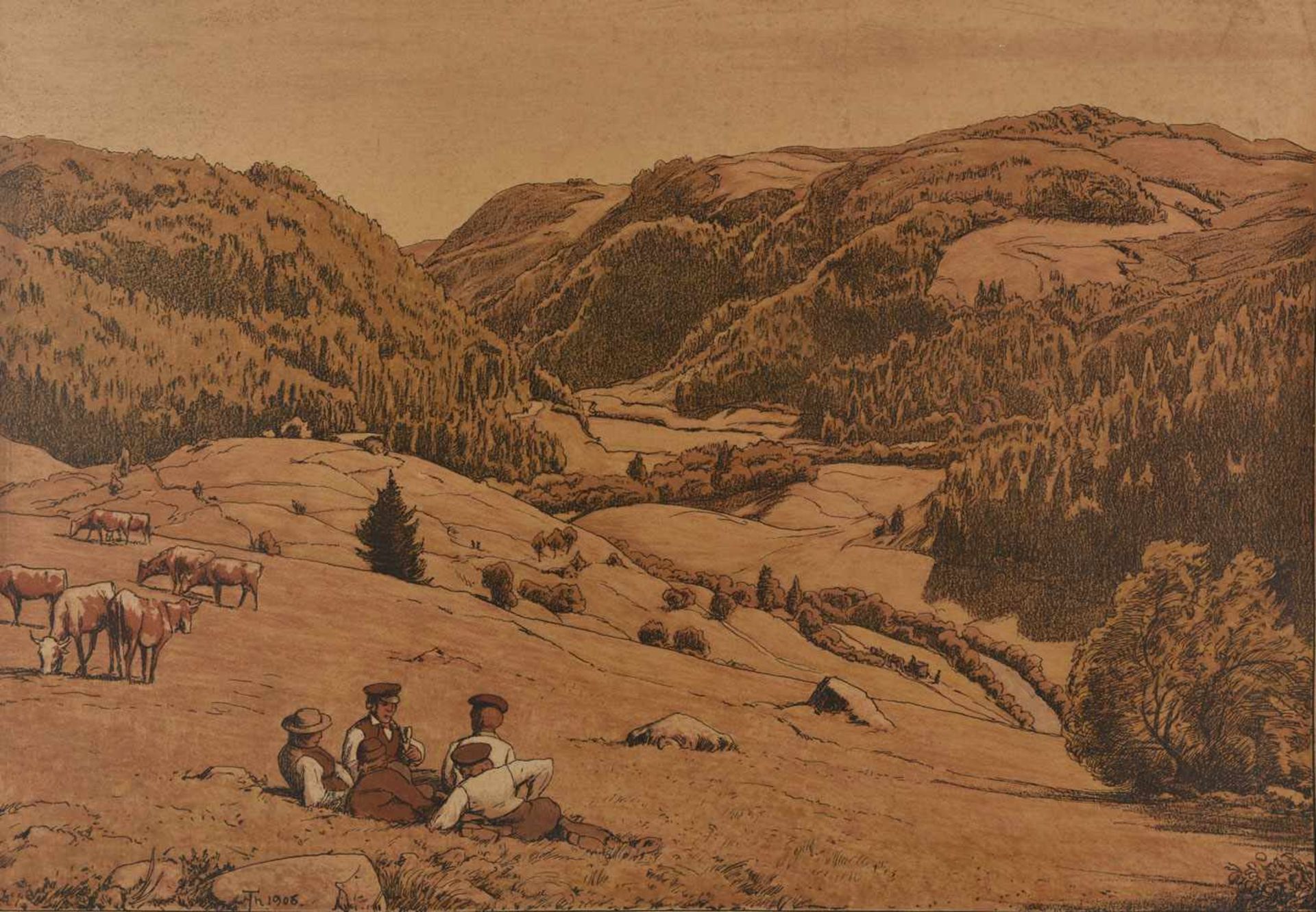 HANS THOMA.Im Grünen", gerahmt, polychrome Druckgrafik auf Papier, signiert und datiert. Eine von - Bild 2 aus 5